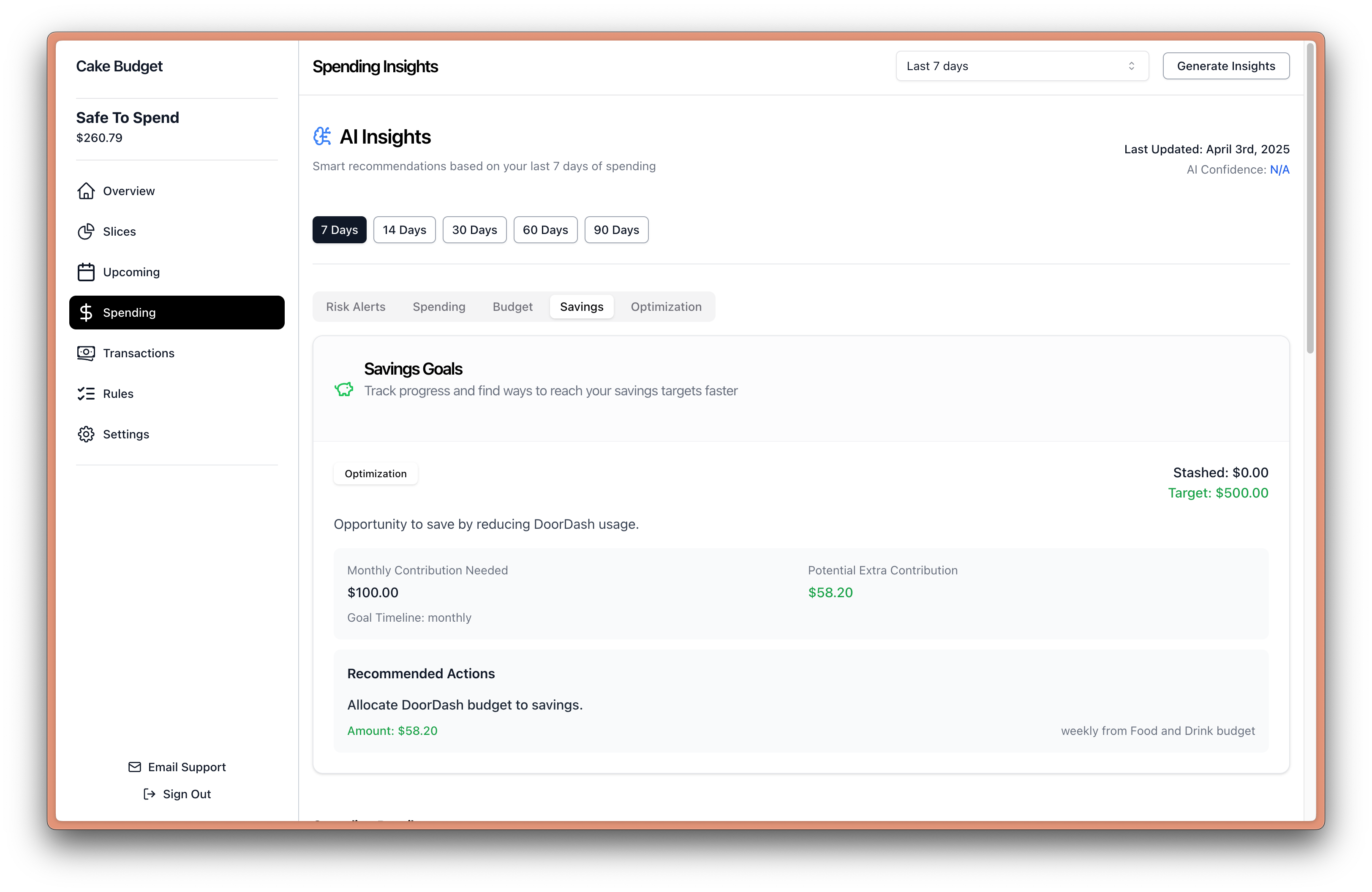 Savings goals and progress tracking