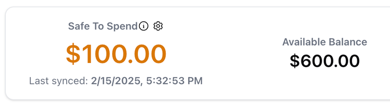 Cake Budget Safe to Spend showing $100 in amber: a heads-up to slow down, before overspending happens, with no shame attached