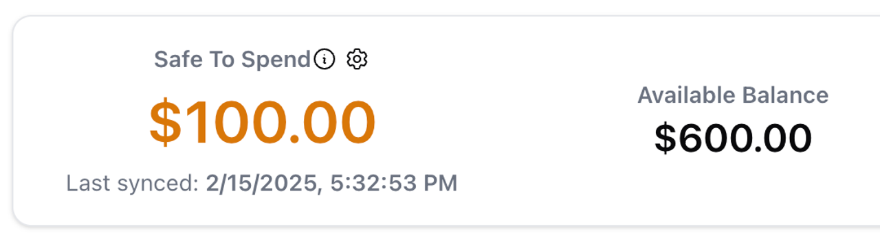 Cake Budget Safe to Spend showing $100 in amber: a heads-up to slow down, before overspending happens, with no shame attached