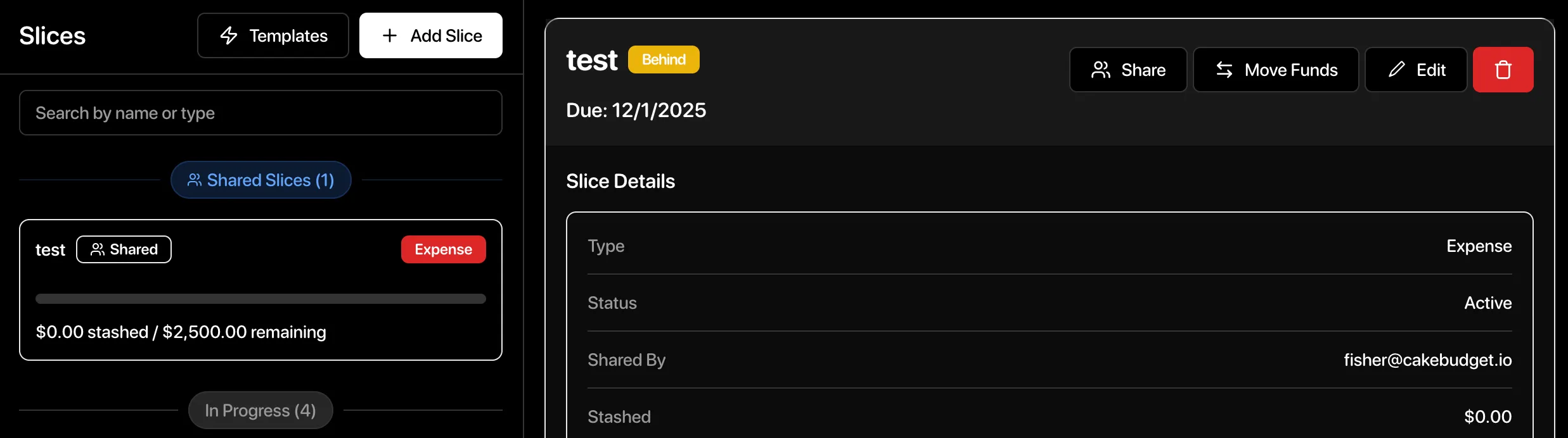 Shared Slices view showing family member's perspective with dedicated Shared Slices section